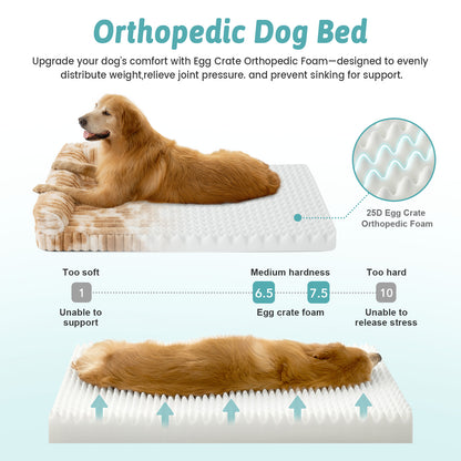 U-Shape Striped Faux Fur Orthopedic Foam Dog Bed