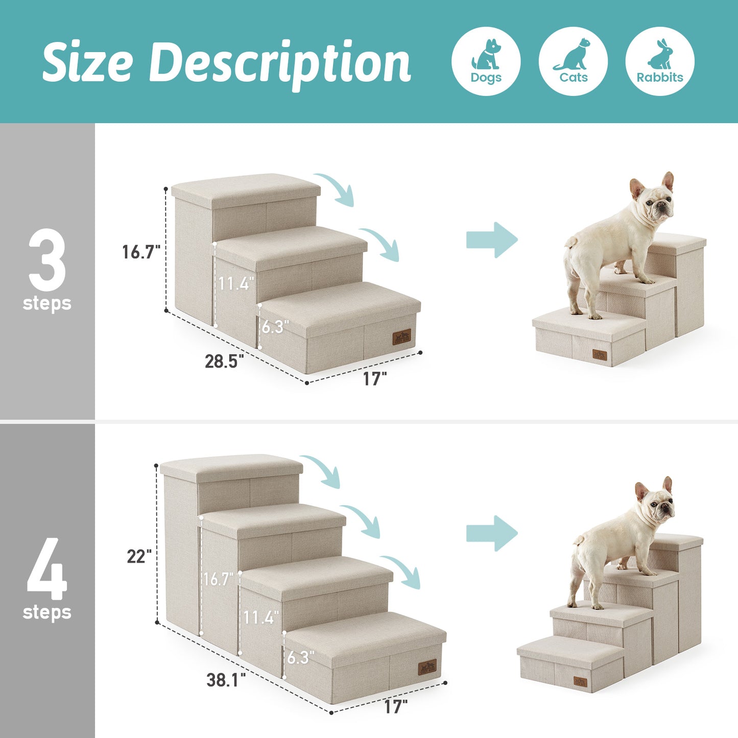 Wide Storage Pet Stairs 3-Step