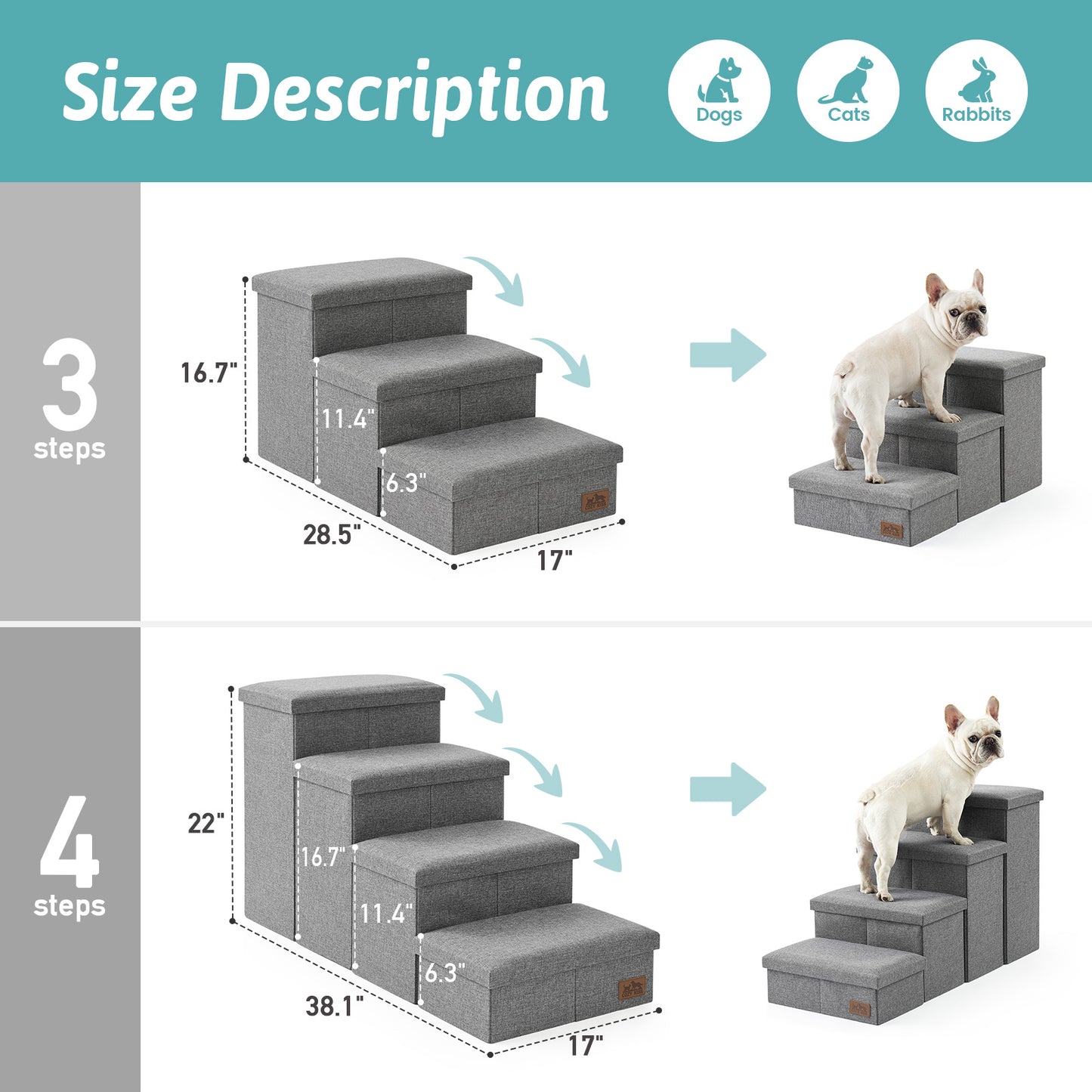 Wide Storage Pet Stairs 4-Step