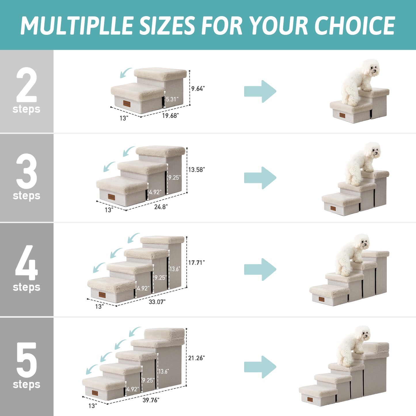 Storage Pet Stairs with Faux Fur 2-Step