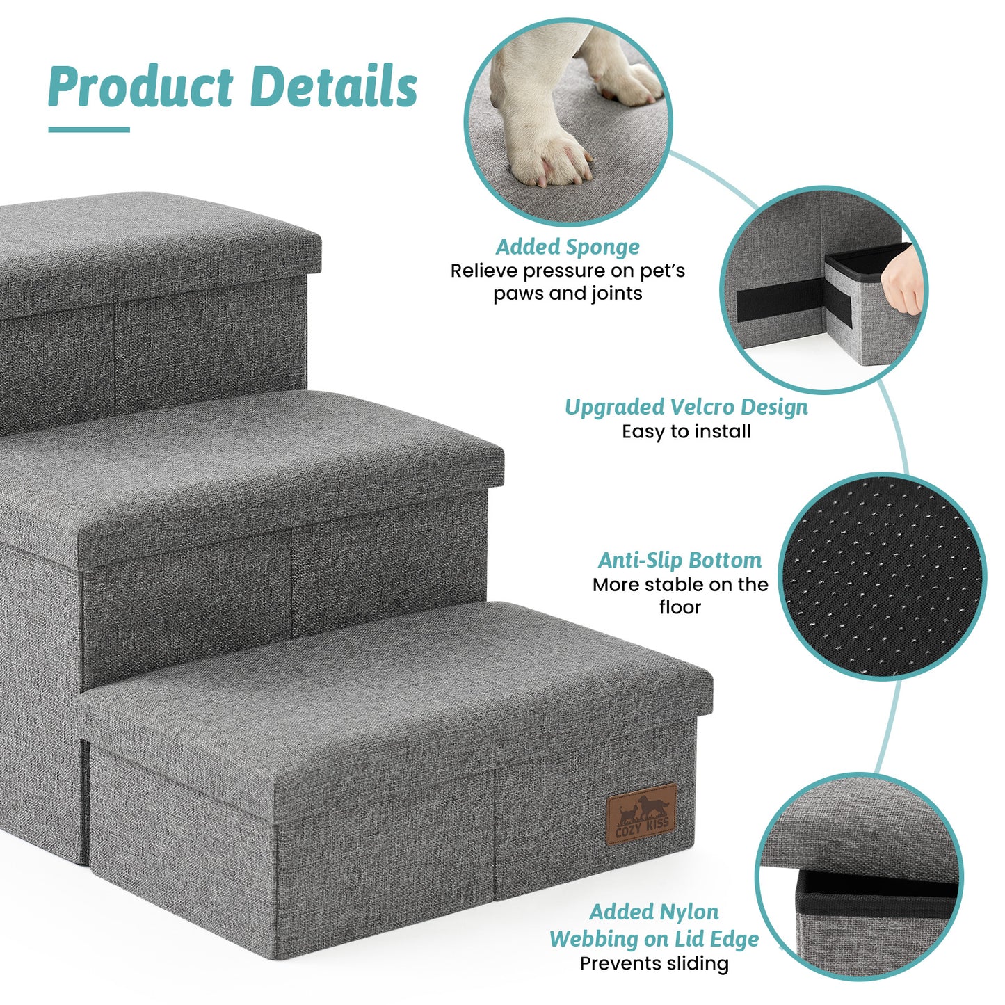 Wide Storage Pet Stairs 4-Step