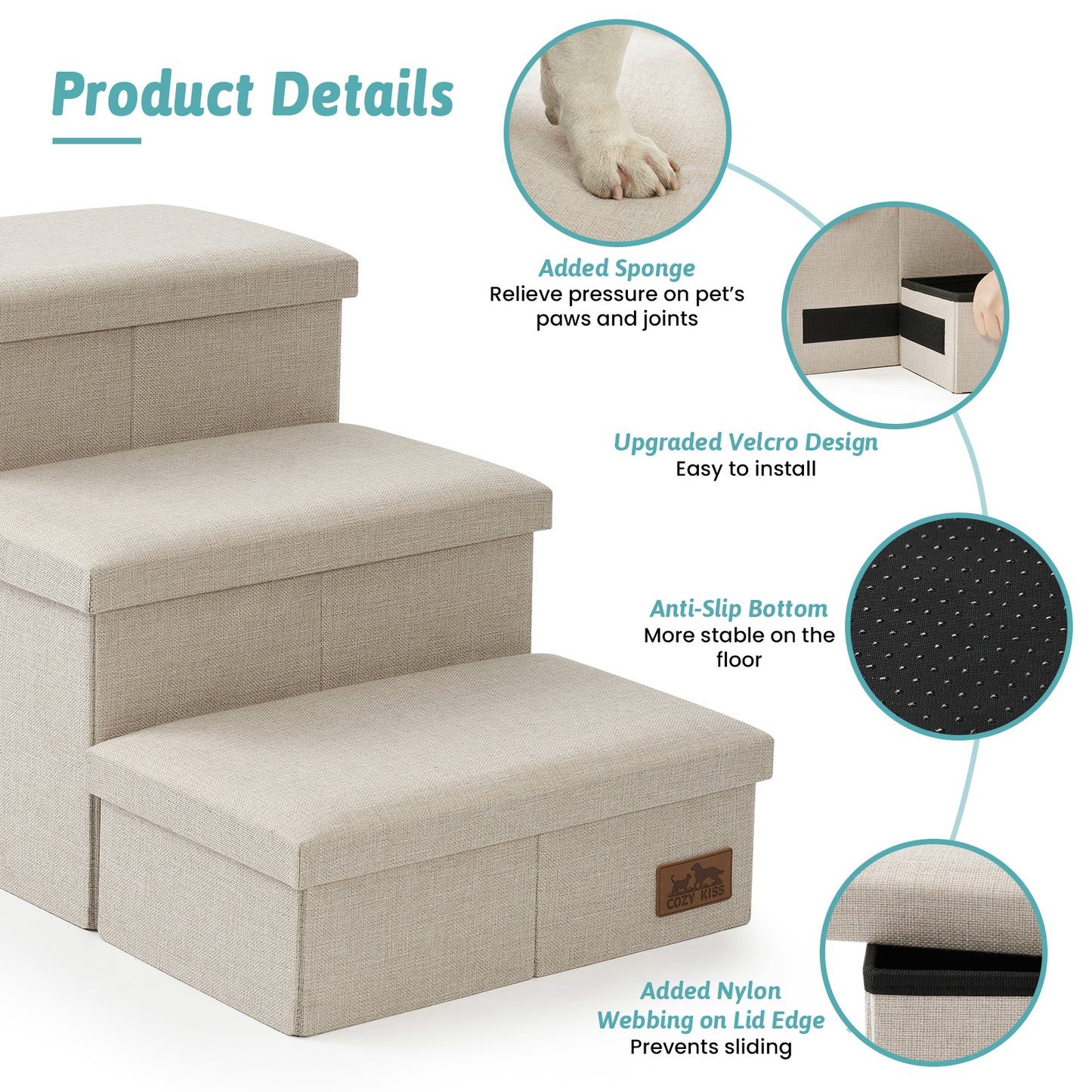 Wide Storage Pet Stairs 3-Step