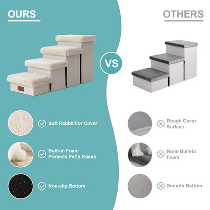 Storage Pet Stairs with Faux Fur 4-Step