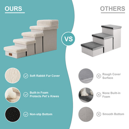 Storage Pet Stairs with Faux Fur 5-Step