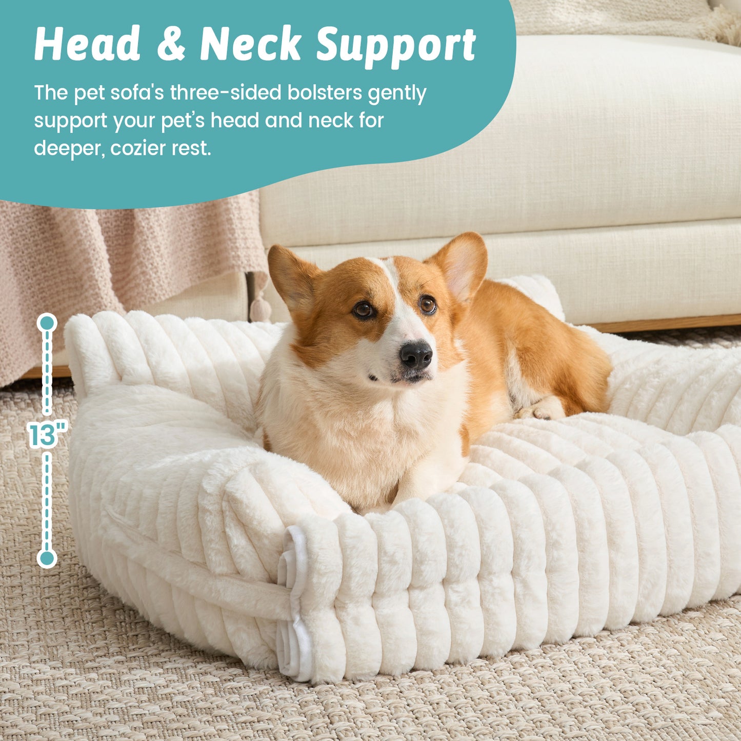 Multifunctional Plush Faux Fur Pet Couch Bed with Blanket