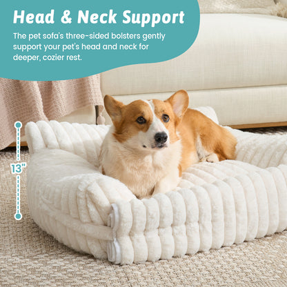 Multifunctional Plush Faux Fur Pet Couch Bed with Blanket