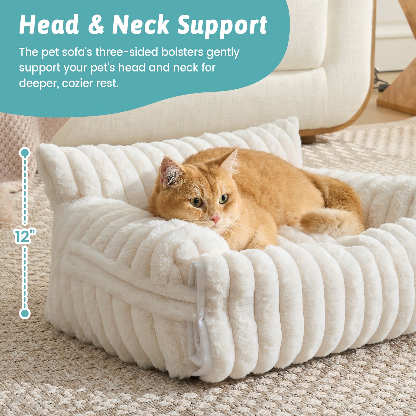 Multifunctional Plush Faux Fur Pet Couch Bed with Blanket