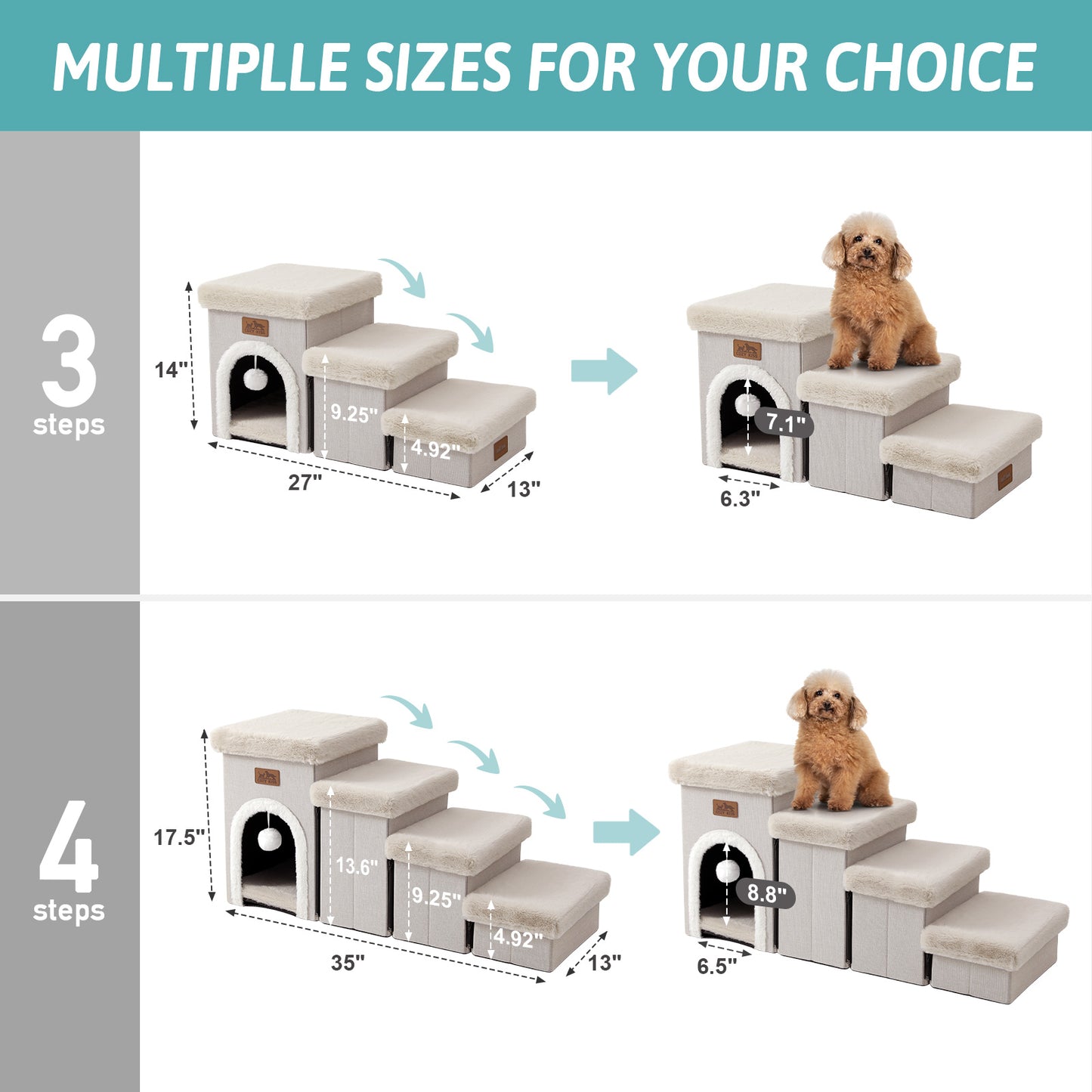 Storage Pet Stairs with Condo 4-Step