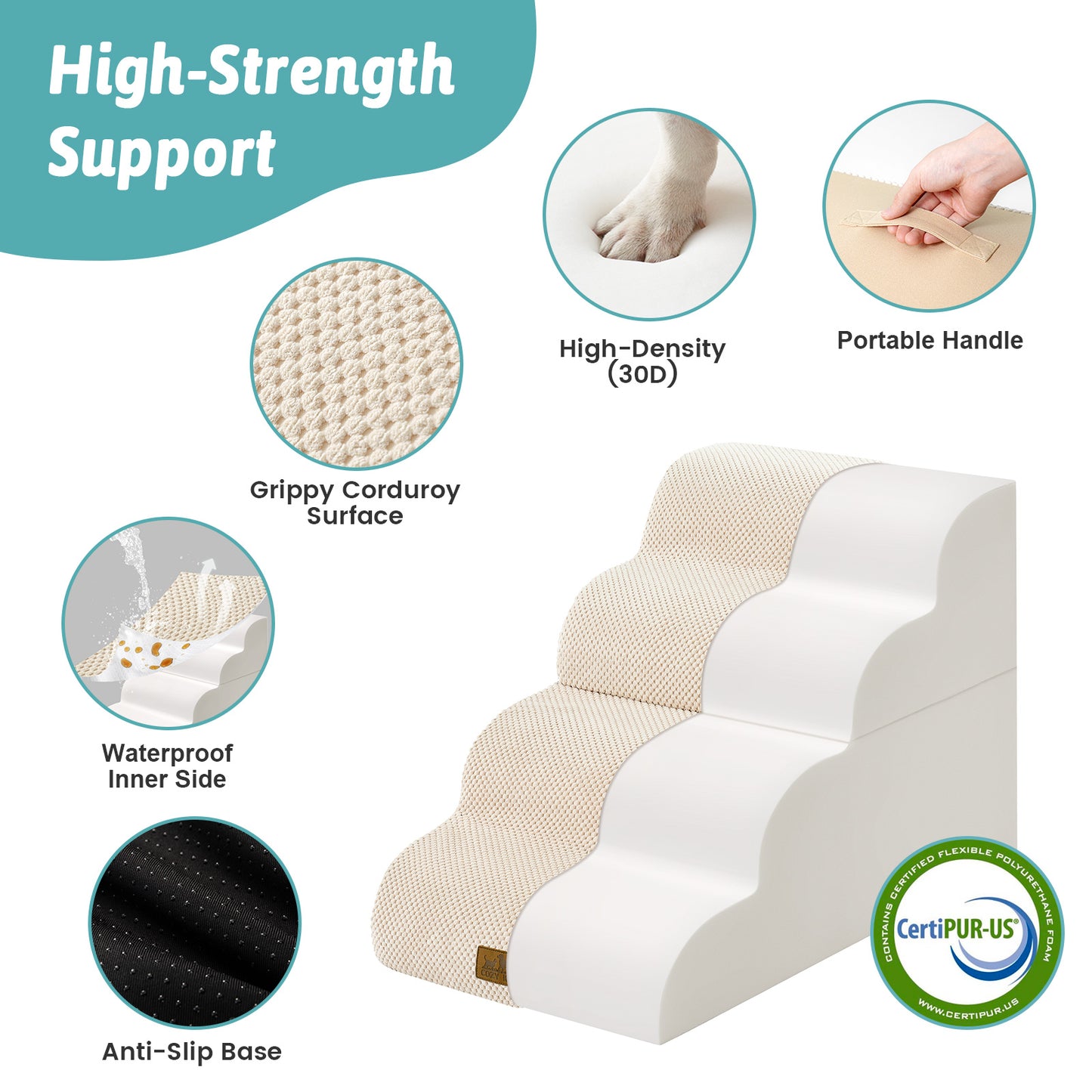 Foam Pet Stairs with Removable Curved Design