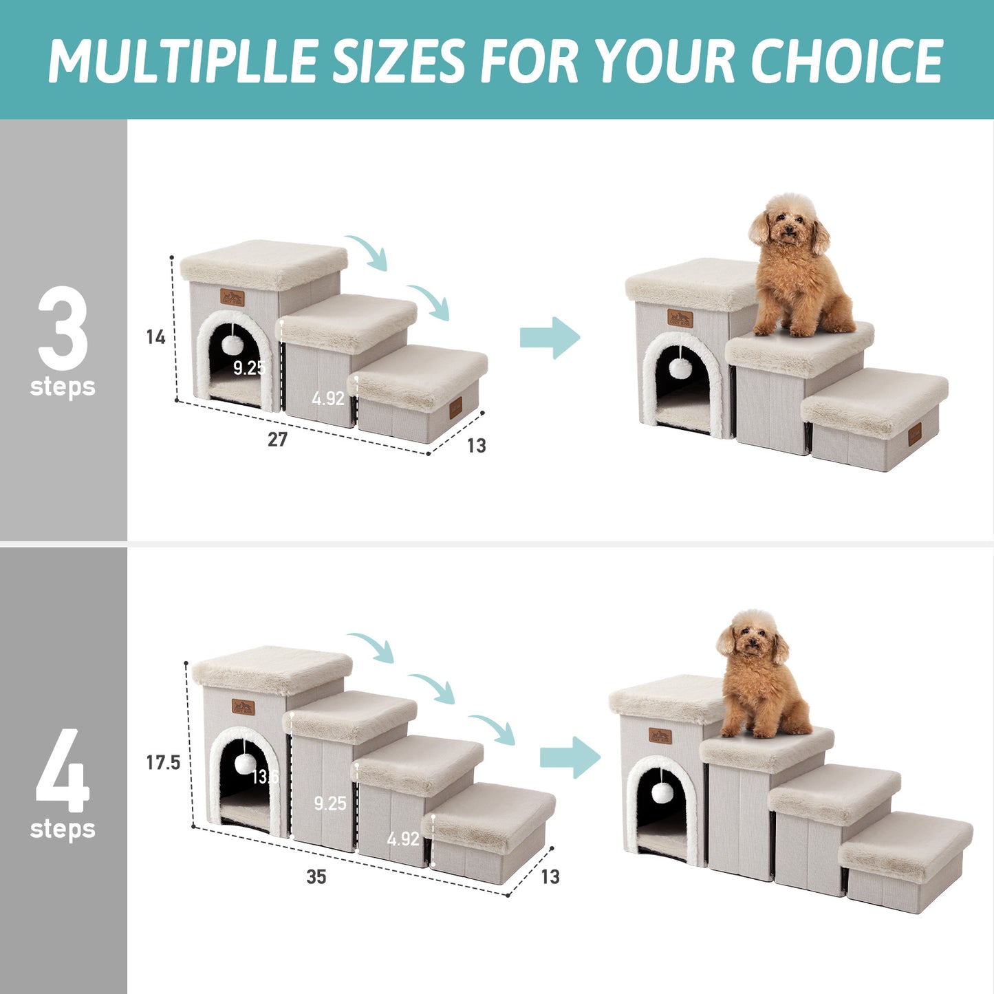 Storage Pet Stairs with Condo 3-Step