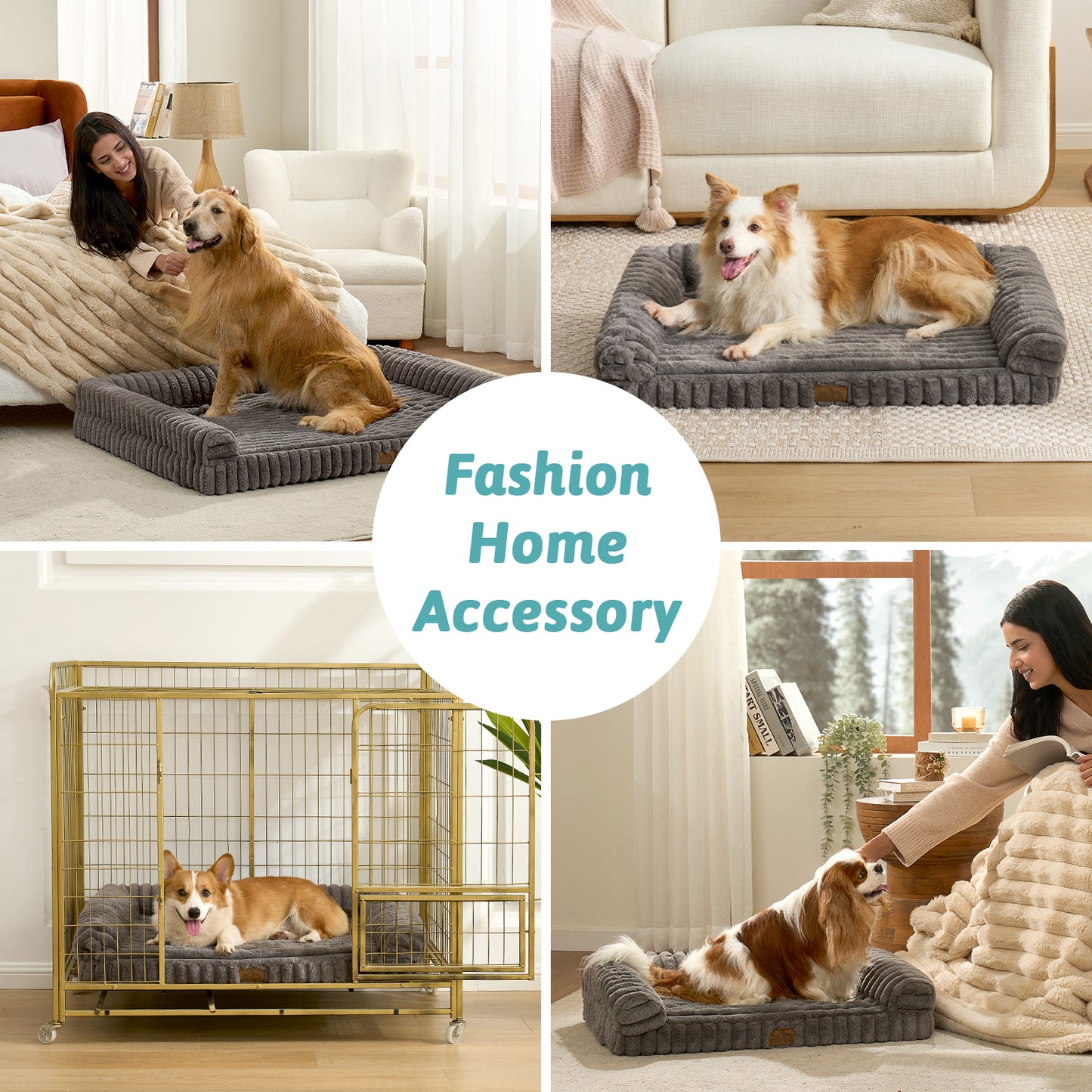 U-Shape Striped Faux Fur Orthopedic Foam Dog Bed