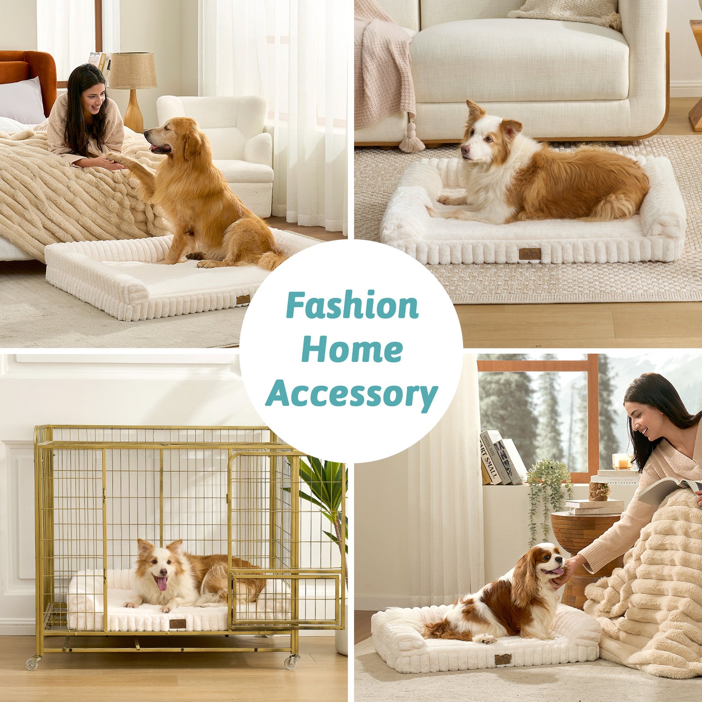 U-Shape Striped Faux Fur Orthopedic Foam Dog Bed