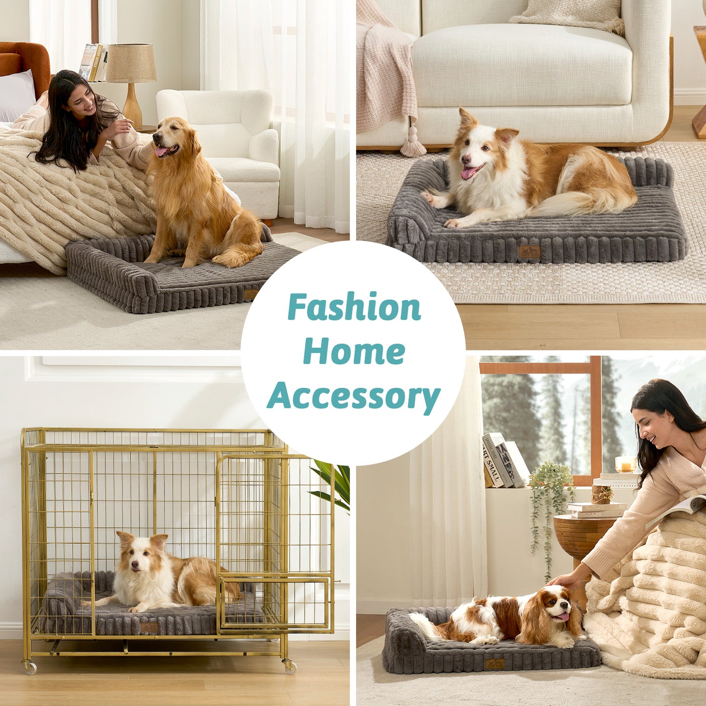 L-Shape Striped Faux Fur Orthopedic Foam Dog Bed