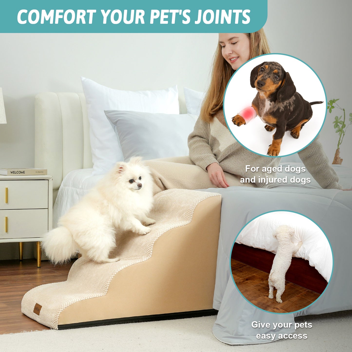 Curved Foam Pet Stairs 4-Step