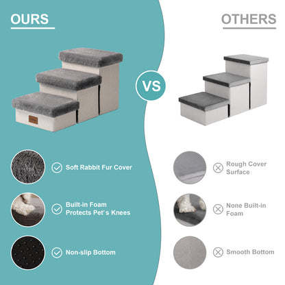 Storage Pet Stairs with Faux Fur 3-Step