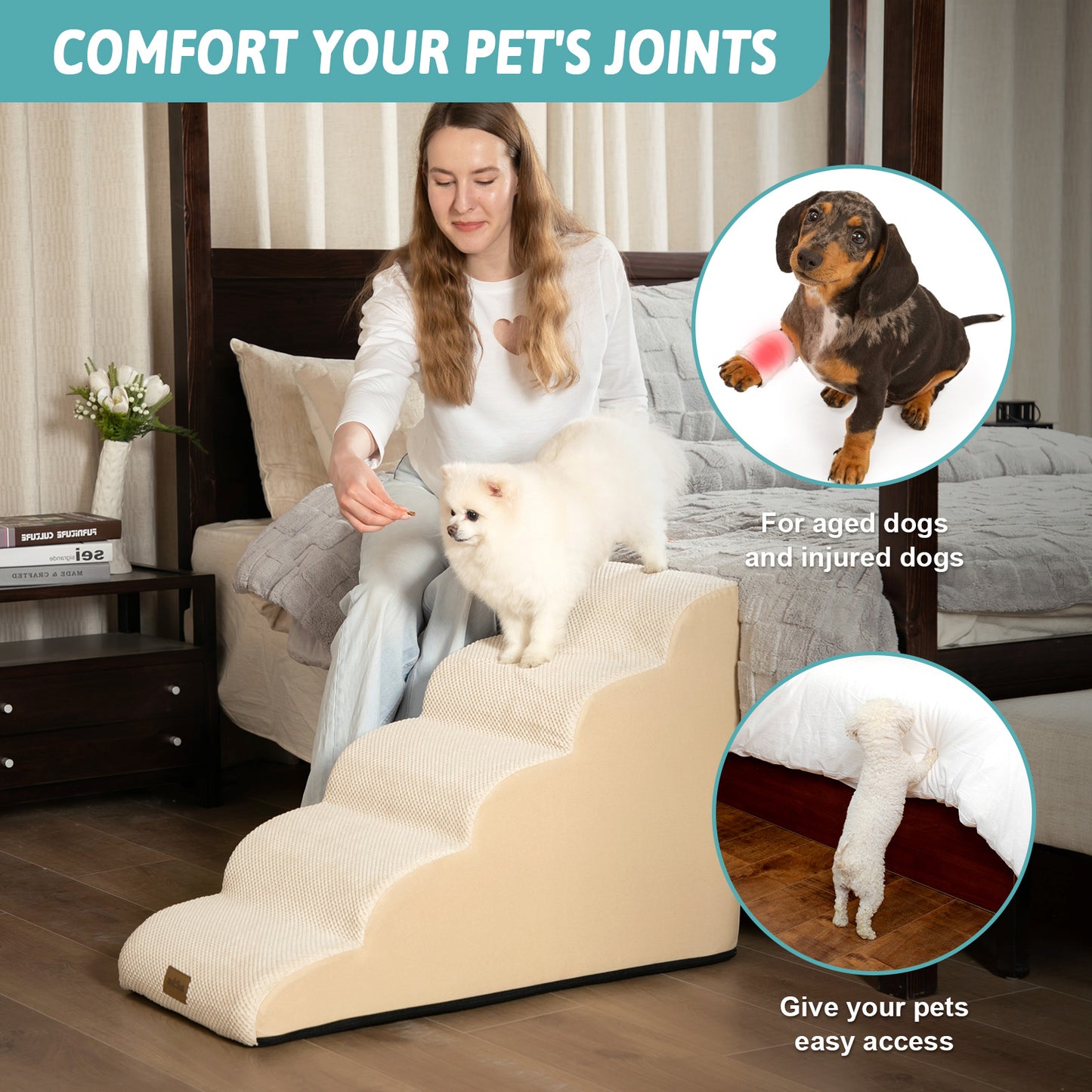 Curved Foam Pet Stairs 5-Step