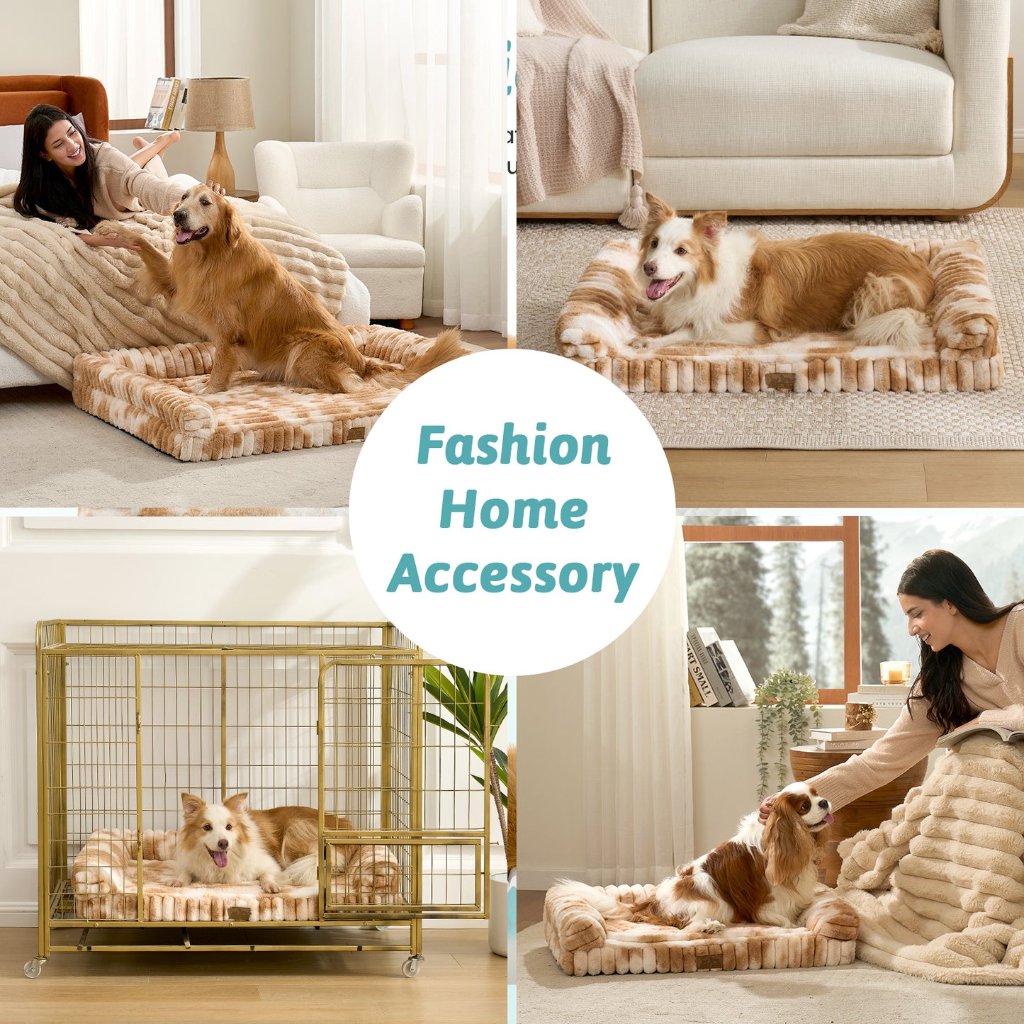 U-Shape Striped Faux Fur Orthopedic Foam Dog Bed