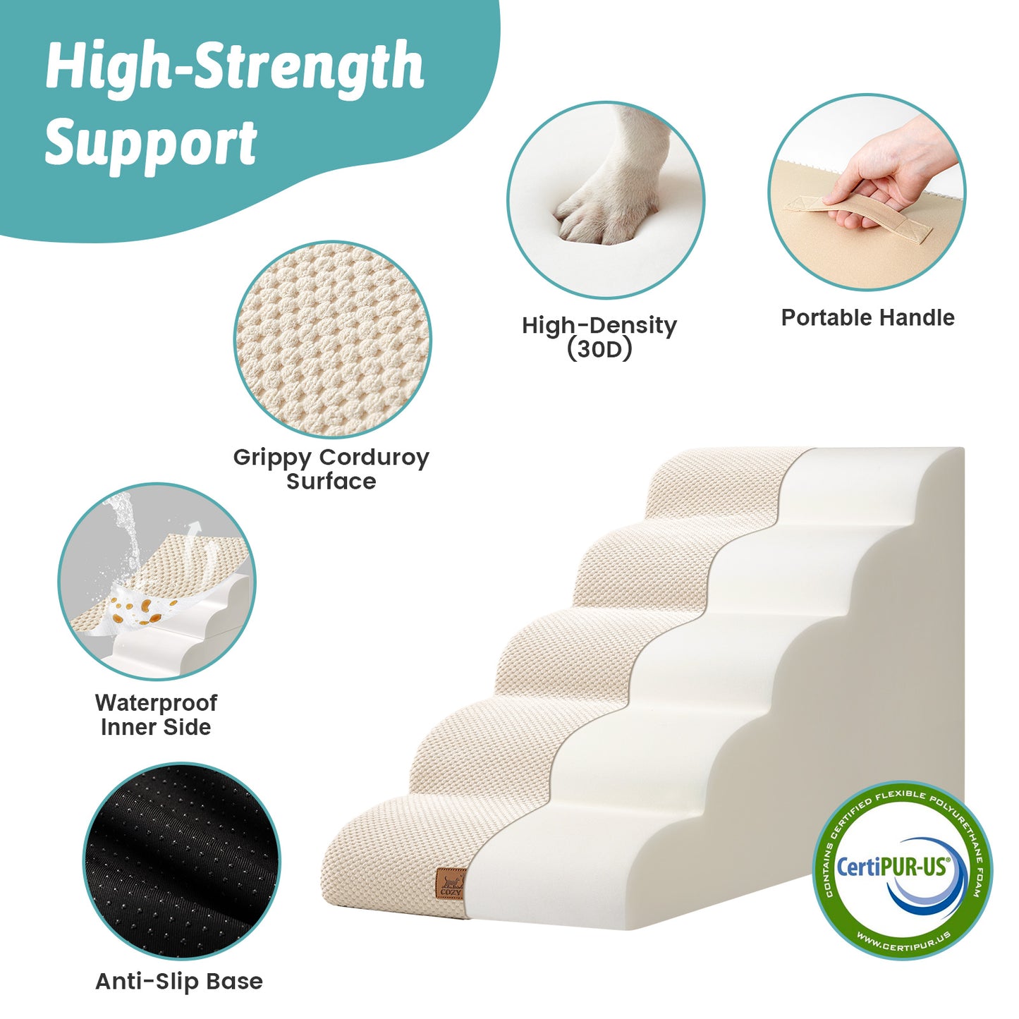 Low-Height Curved Foam Pet Stairs 5-Step
