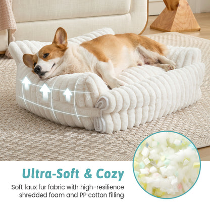 Multifunctional Plush Faux Fur Pet Couch Bed with Blanket