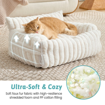 Multifunctional Plush Faux Fur Pet Couch Bed with Blanket