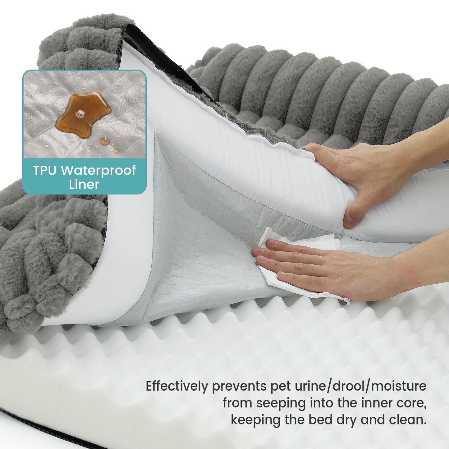 L-Shape Striped Faux Fur Orthopedic Foam Dog Bed