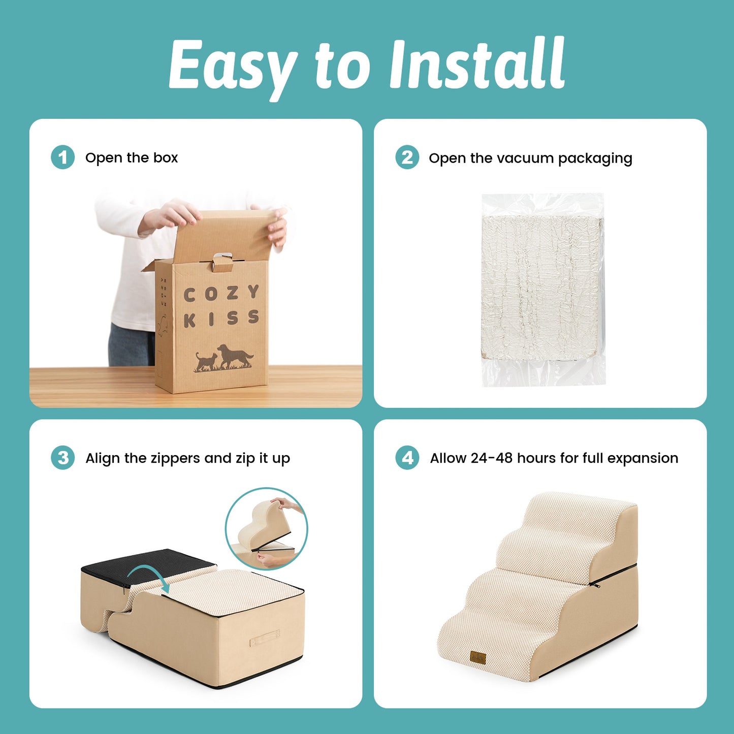 Foam Pet Stairs with Removable Curved Design