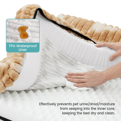 U-Shape Striped Faux Fur Orthopedic Foam Dog Bed