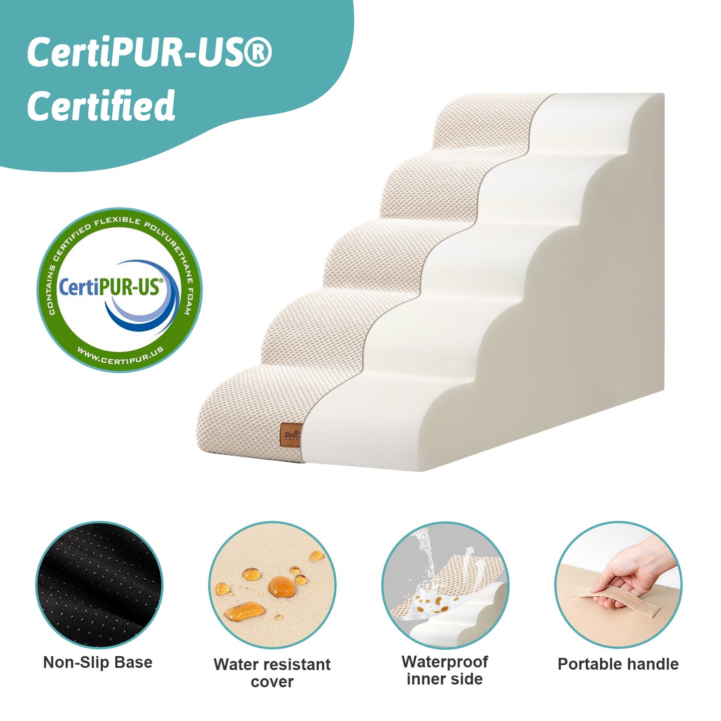 Curved Foam Pet Stairs 5-Step