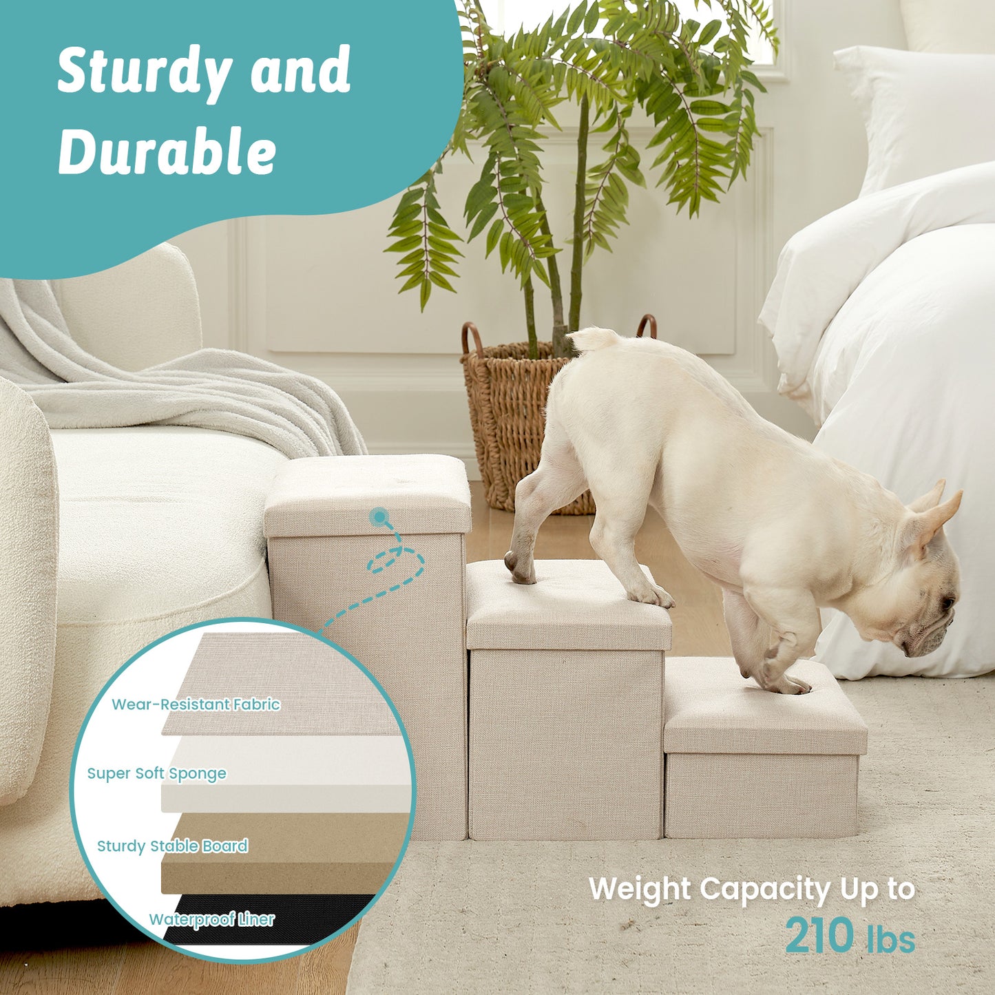 Wide Storage Pet Stairs 3-Step