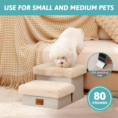 Storage Pet Stairs with Faux Fur 2-Step