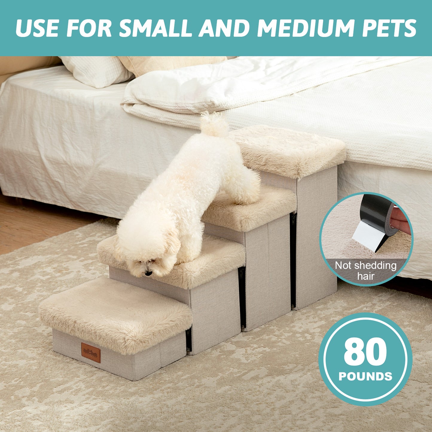 Storage Pet Stairs with Faux Fur 4-Step