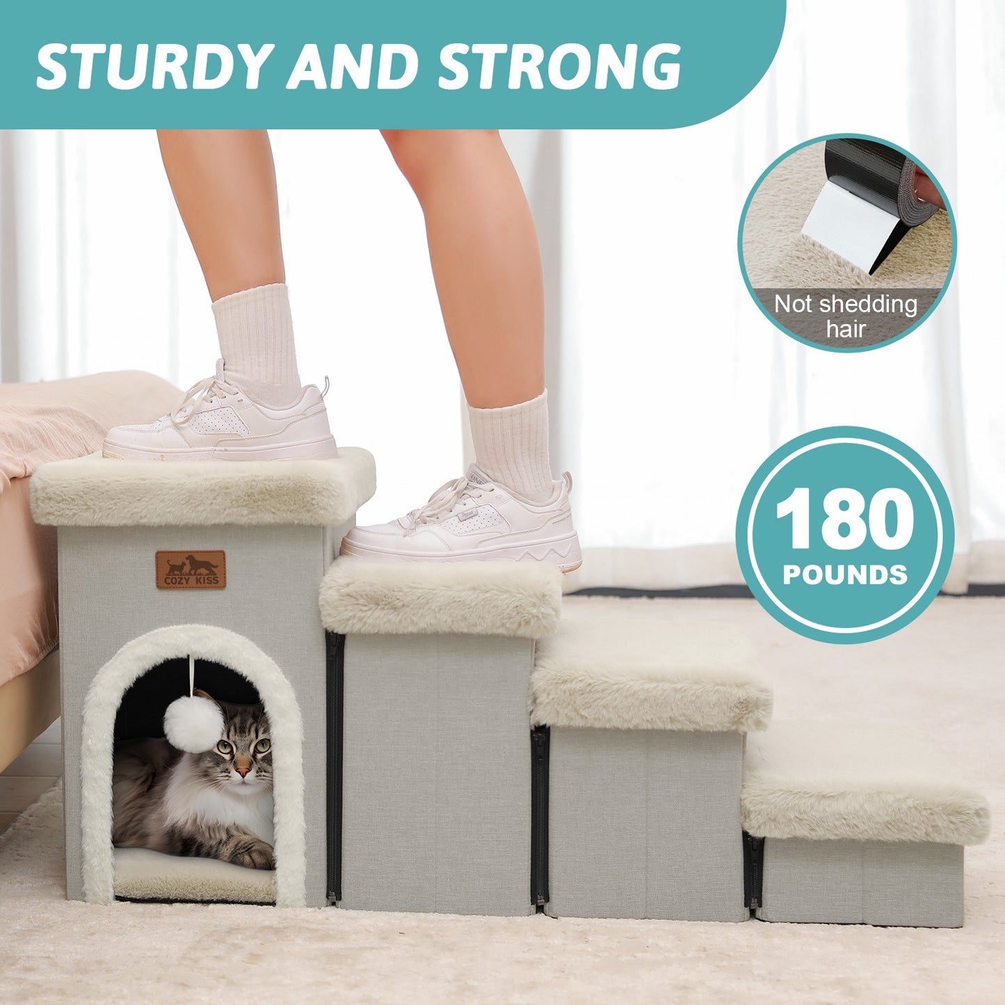 Storage Pet Stairs with Condo 4-Step