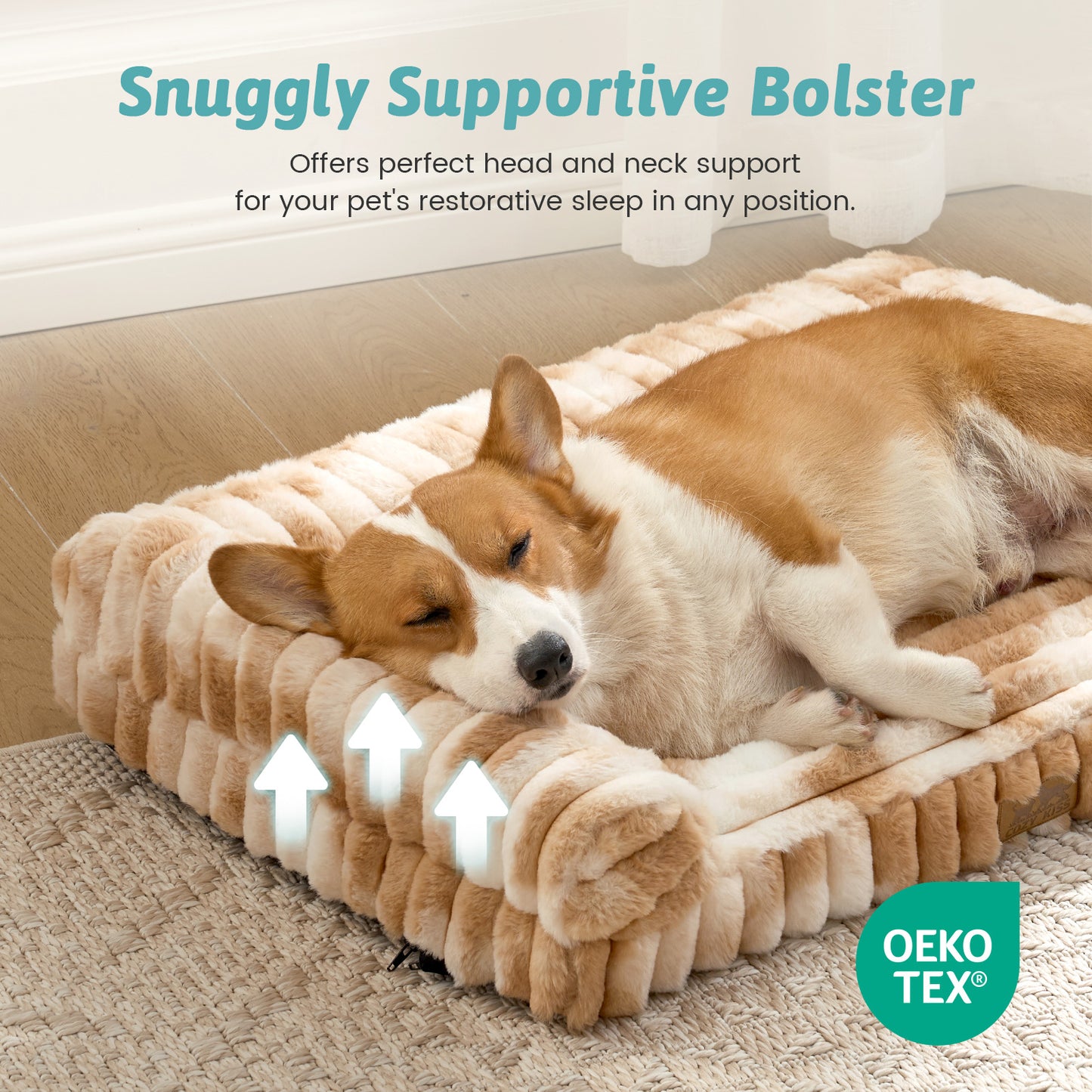 U-Shape Striped Faux Fur Orthopedic Foam Dog Bed