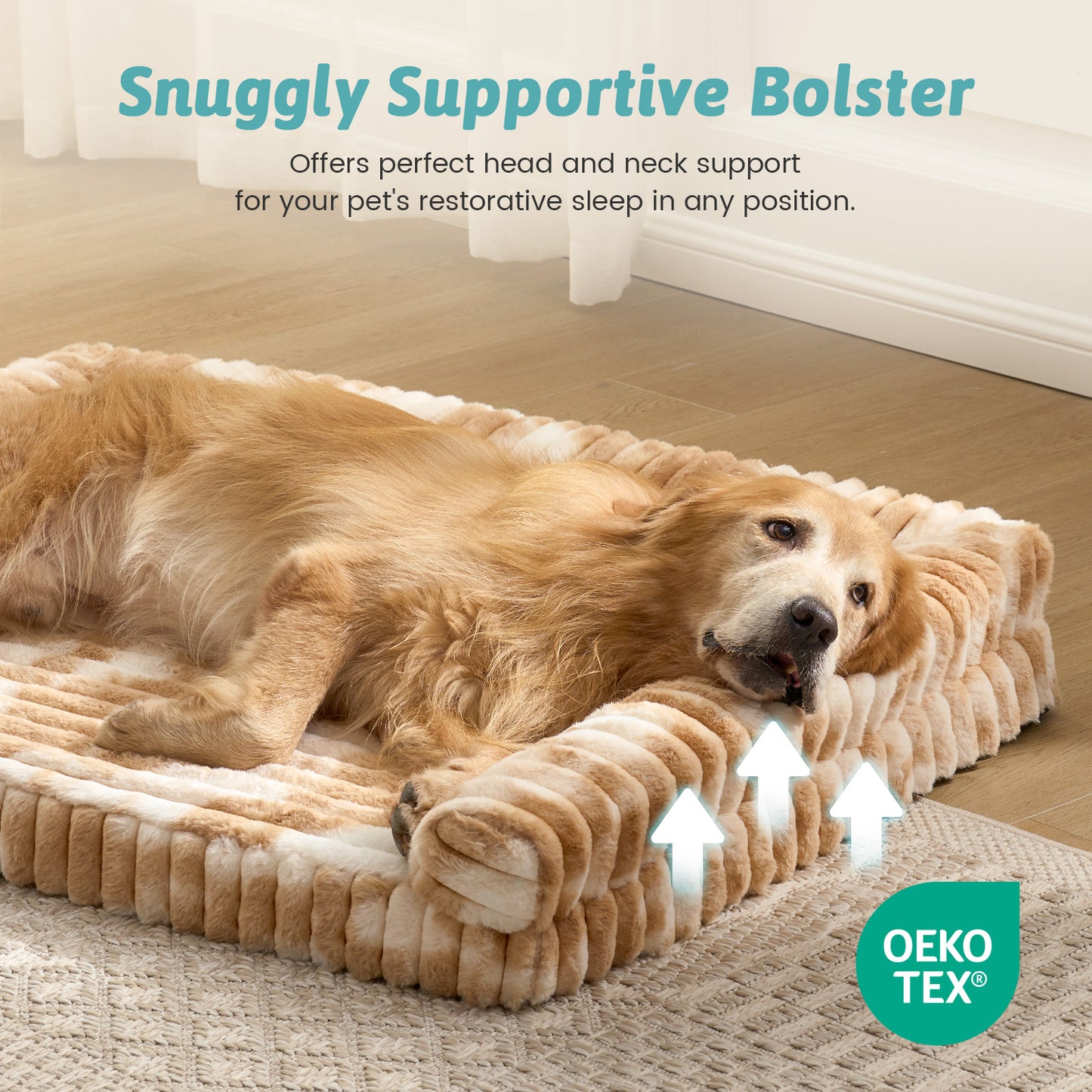 U-Shape Striped Faux Fur Orthopedic Foam Dog Bed