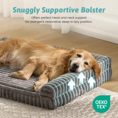 U-Shape Striped Faux Fur Orthopedic Foam Dog Bed