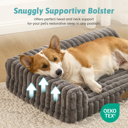 L-Shape Striped Faux Fur Orthopedic Foam Dog Bed