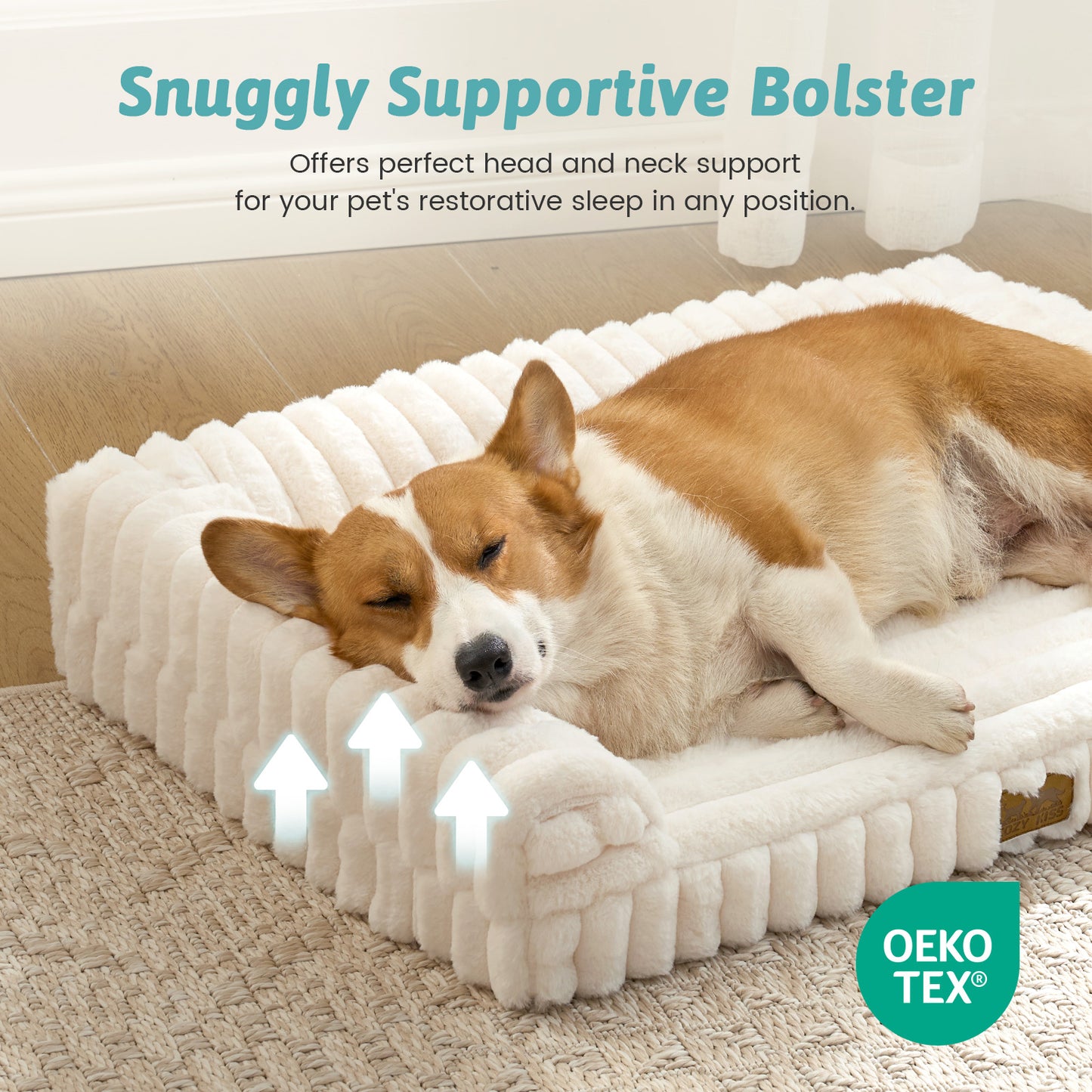 U-Shape Striped Faux Fur Orthopedic Foam Dog Bed