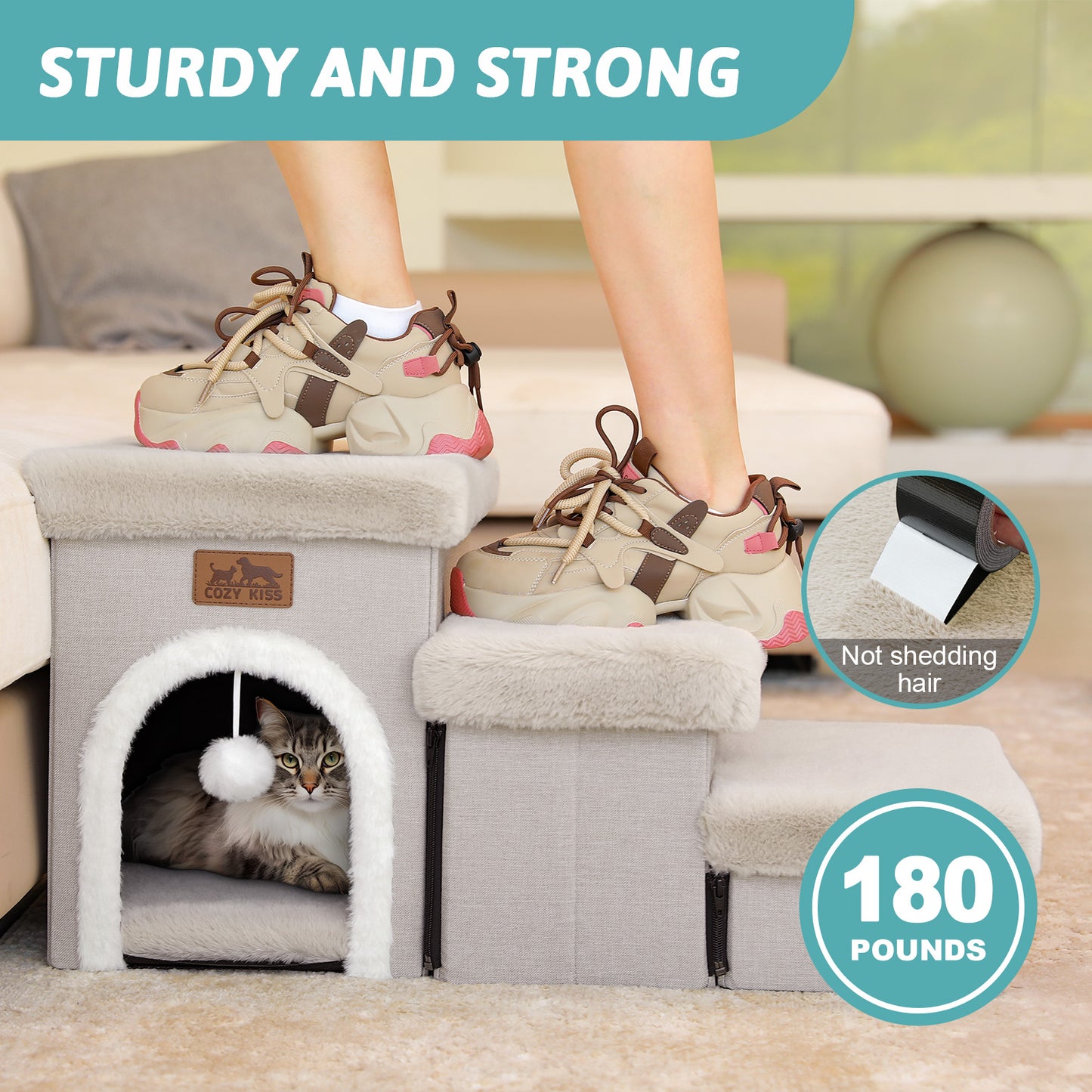 Storage Pet Stairs with Condo 3-Step