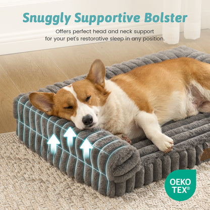 U-Shape Striped Faux Fur Orthopedic Foam Dog Bed