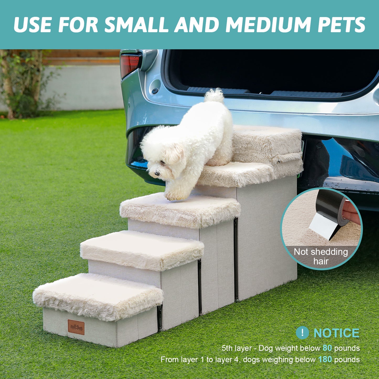 Storage Pet Stairs with Faux Fur 5-Step