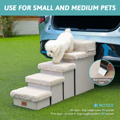 Storage Pet Stairs with Faux Fur 5-Step