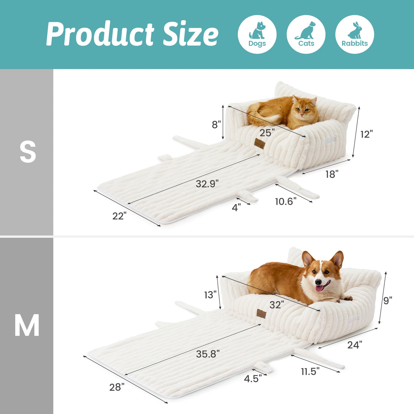 Multifunctional Plush Faux Fur Pet Couch Bed with Blanket