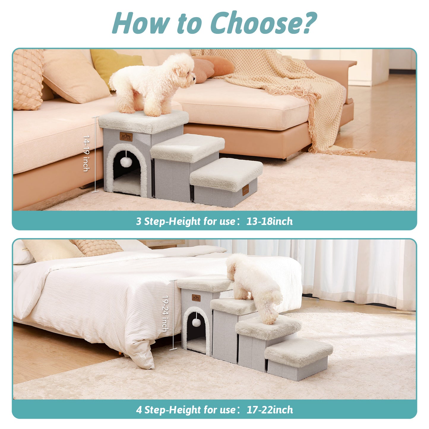 Storage Pet Stairs with Condo 3-Step