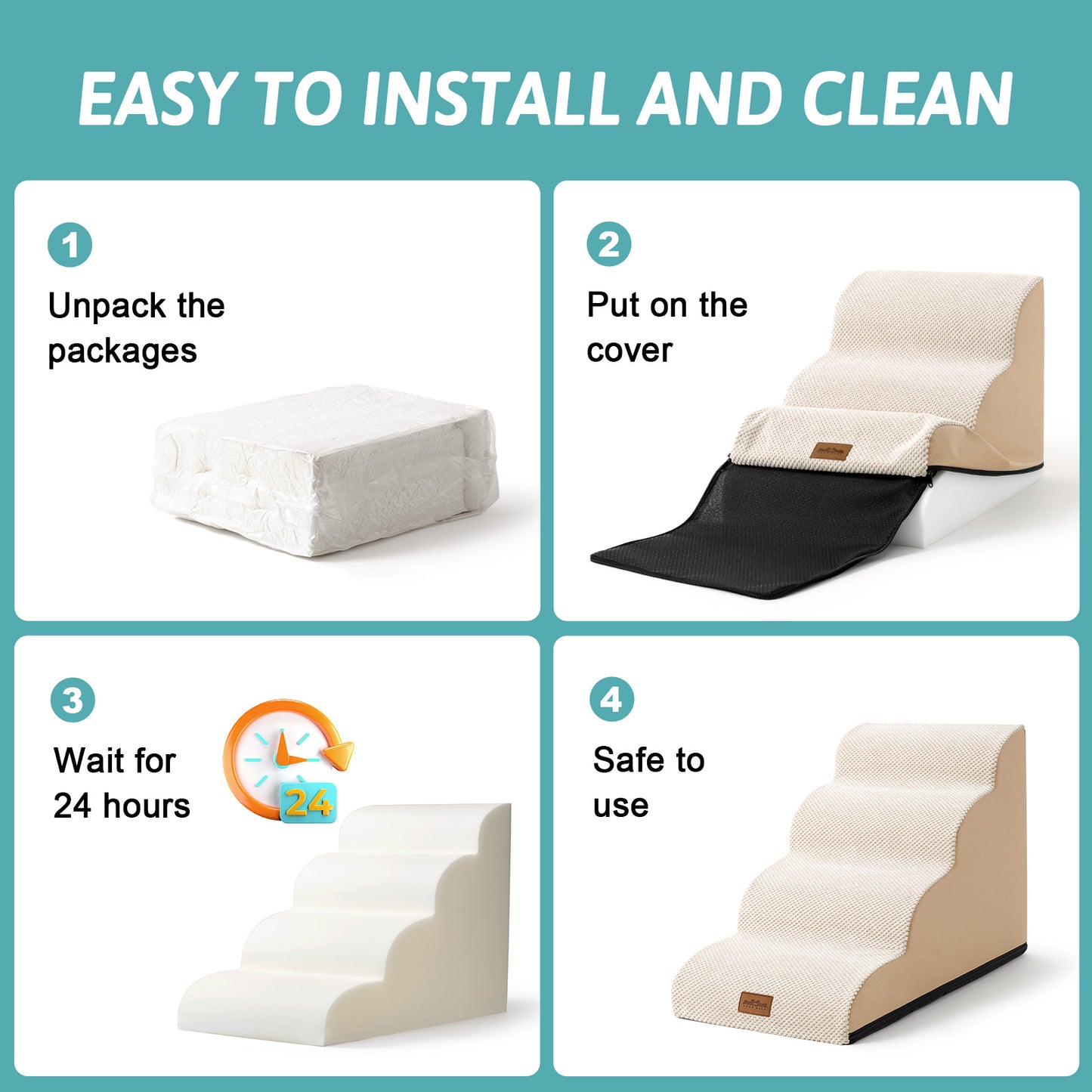 Curved Foam Pet Stairs 4-Step