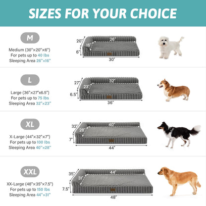 L-Shape Striped Faux Fur Orthopedic Foam Dog Bed