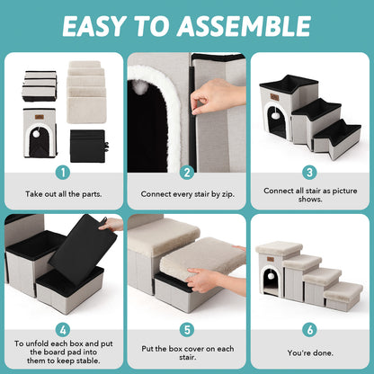 Storage Pet Stairs with Condo 4-Step