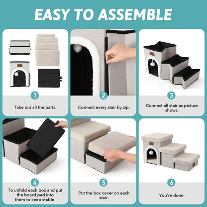Storage Pet Stairs with Condo 3-Step