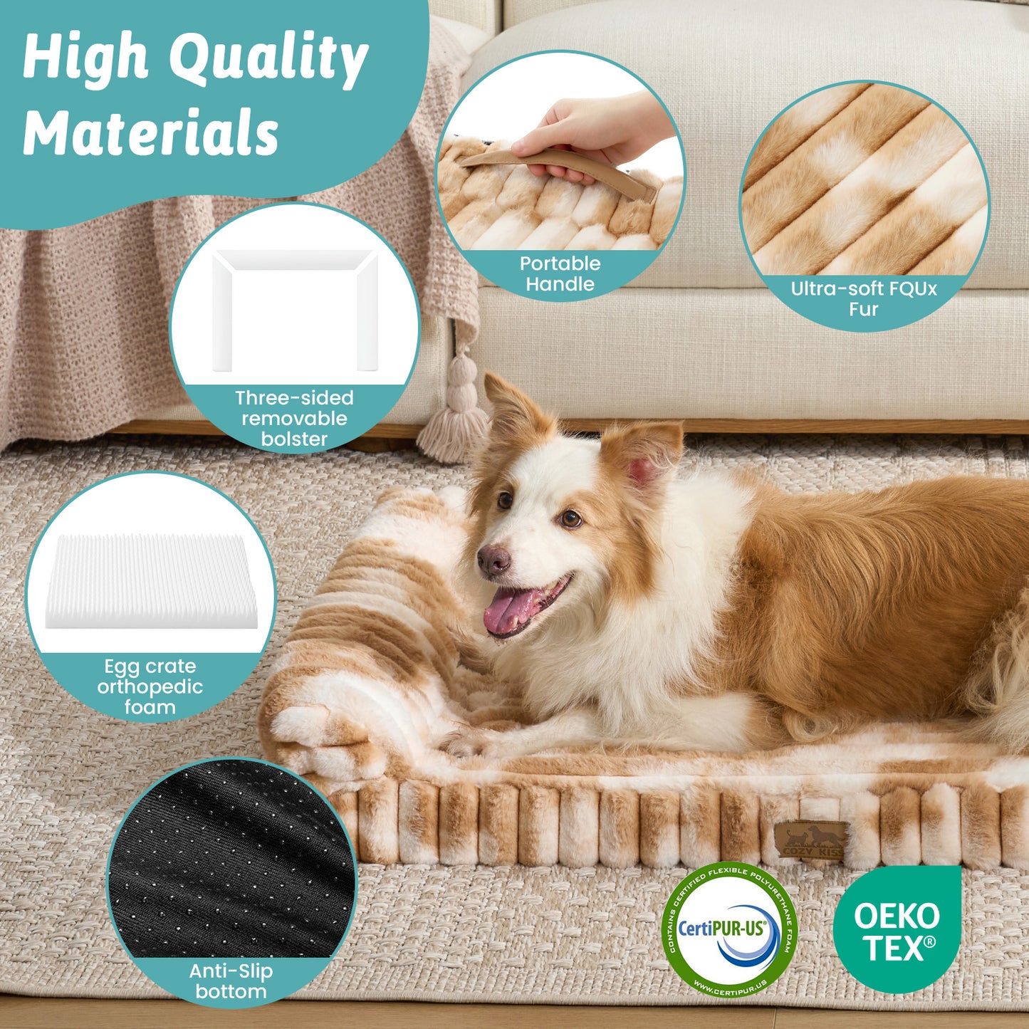 U-Shape Striped Faux Fur Orthopedic Foam Dog Bed