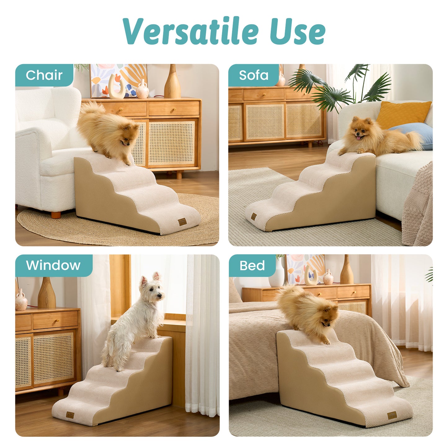 Low-Height Curved Foam Pet Stairs 5-Step