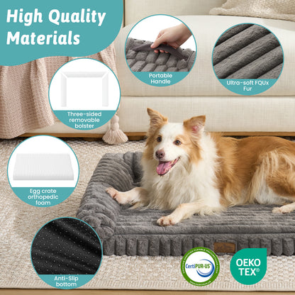 U-Shape Striped Faux Fur Orthopedic Foam Dog Bed